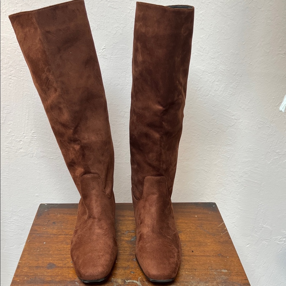 Brown  faux Suede Knee-High Boots